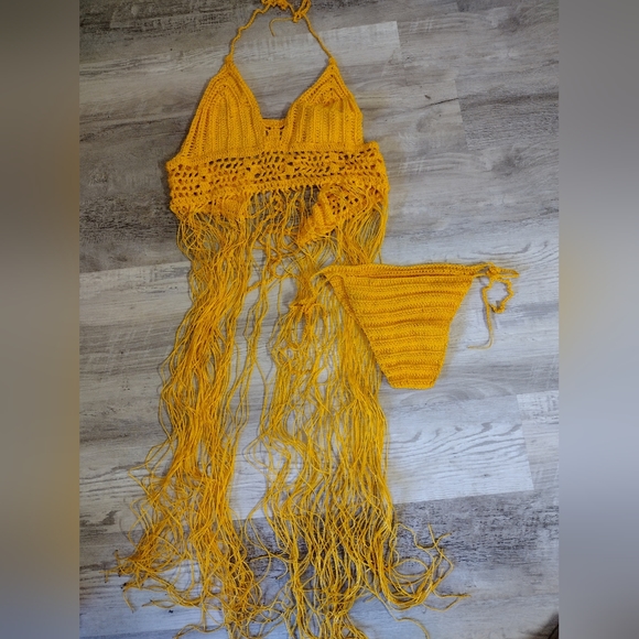 Yellow Handmade Macrame Bikini One size fita most